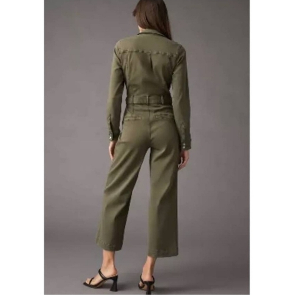 JasonWu Army Green Utility Cargo Wide Leg High Rise Belted Cotton Jumpsuits Sz S - Picture 4 of 16